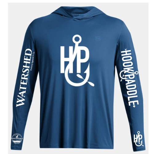Watershed Hook & Paddle Under Armour IsoChill Hooded Fishing Shirt Blue with H&P Logo