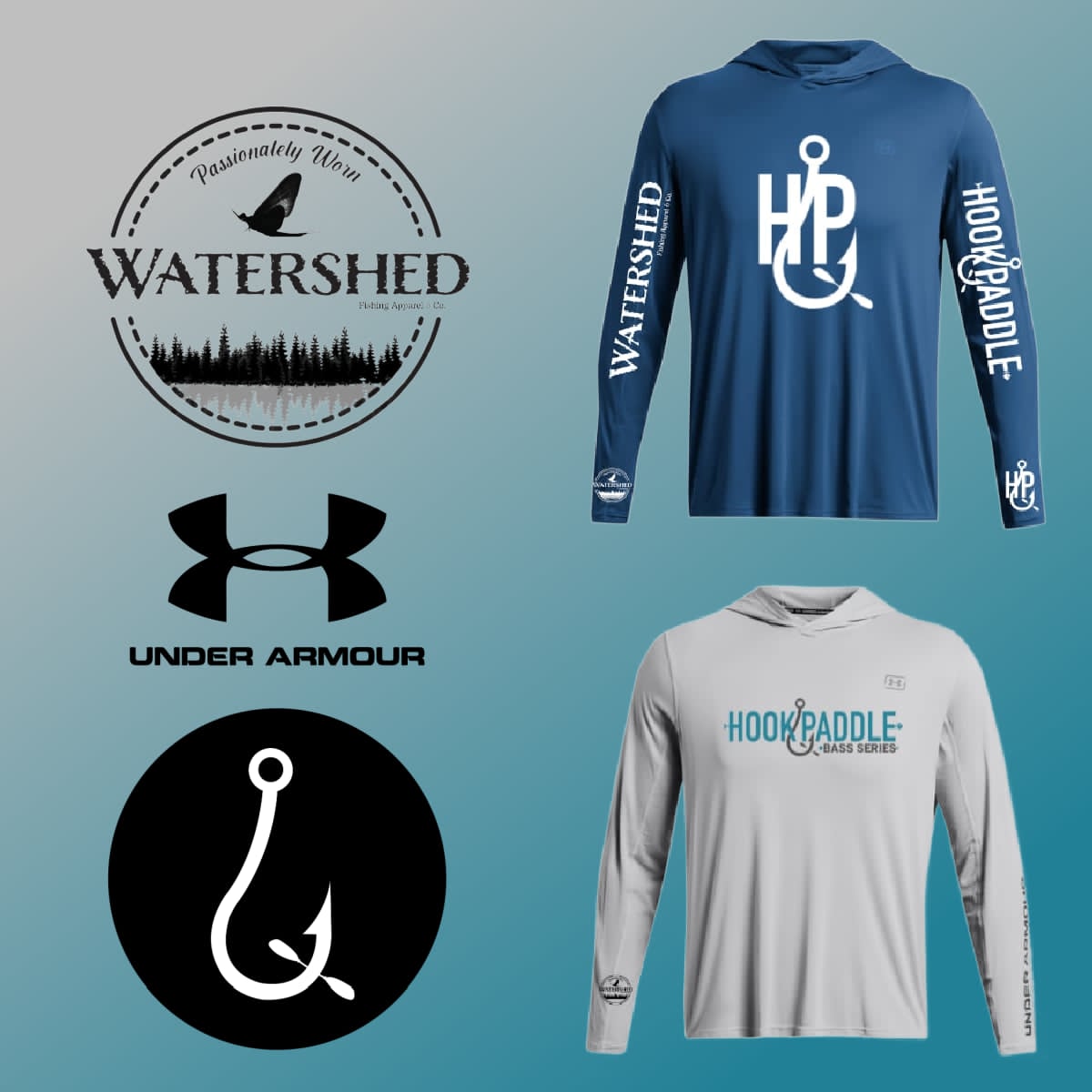Watershed Hook & Paddle Under Armour IsoChill Hooded Fishing Shirt Blue with H&P Logo