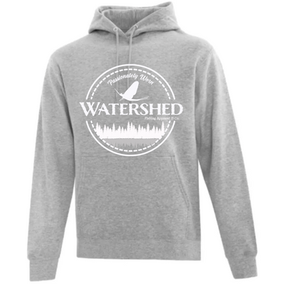 Watershed Fishing Apparel & Co. Classic Logo (White) Unisex Fleece Pullover Hoodie