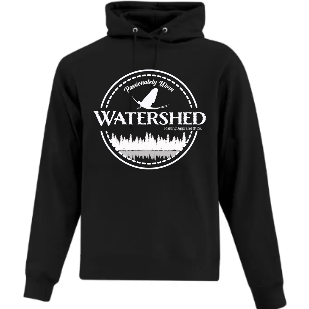 Watershed Fishing Apparel & Co. Classic Logo (White) Unisex Fleece Pullover Hoodie
