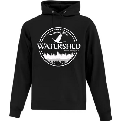 Watershed Fishing Apparel & Co. Classic Logo (White) Unisex Fleece Pullover Hoodie