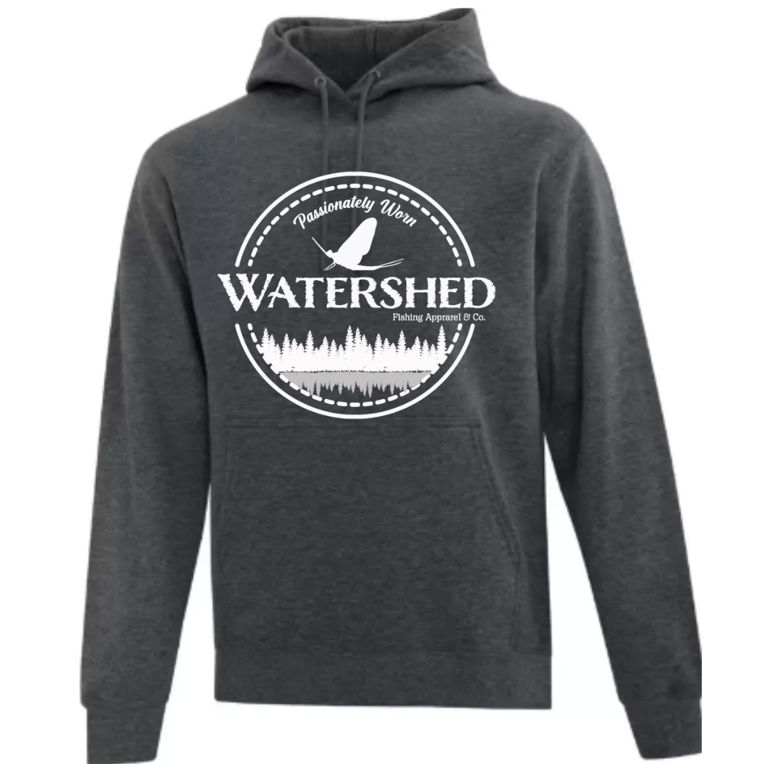 Watershed Fishing Apparel & Co. Classic Logo (White) Unisex Fleece Pullover Hoodie