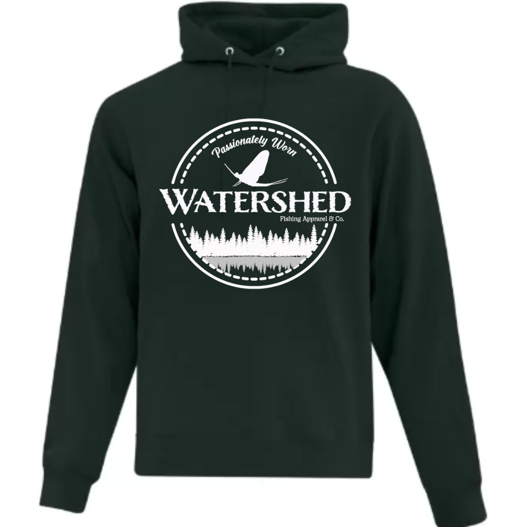 Watershed Fishing Apparel & Co. Classic Logo (White) Unisex Fleece Pullover Hoodie