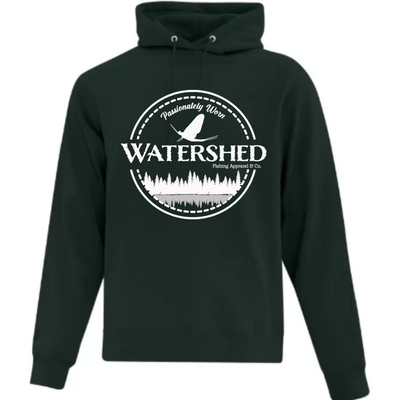 Watershed Fishing Apparel & Co. Classic Logo (White) Unisex Fleece Pullover Hoodie