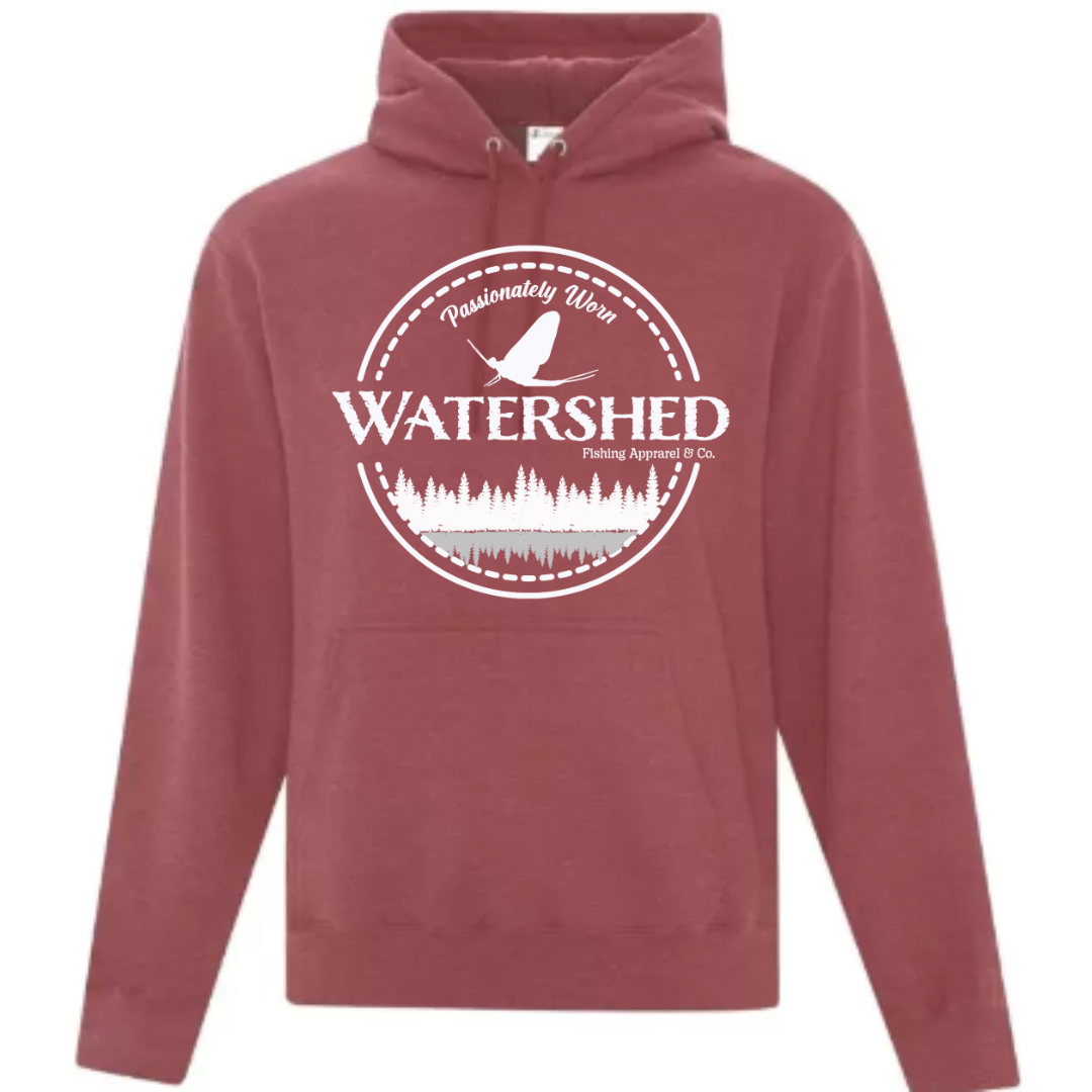 Watershed Fishing Apparel & Co. Classic Logo (White) Unisex Fleece Pullover Hoodie