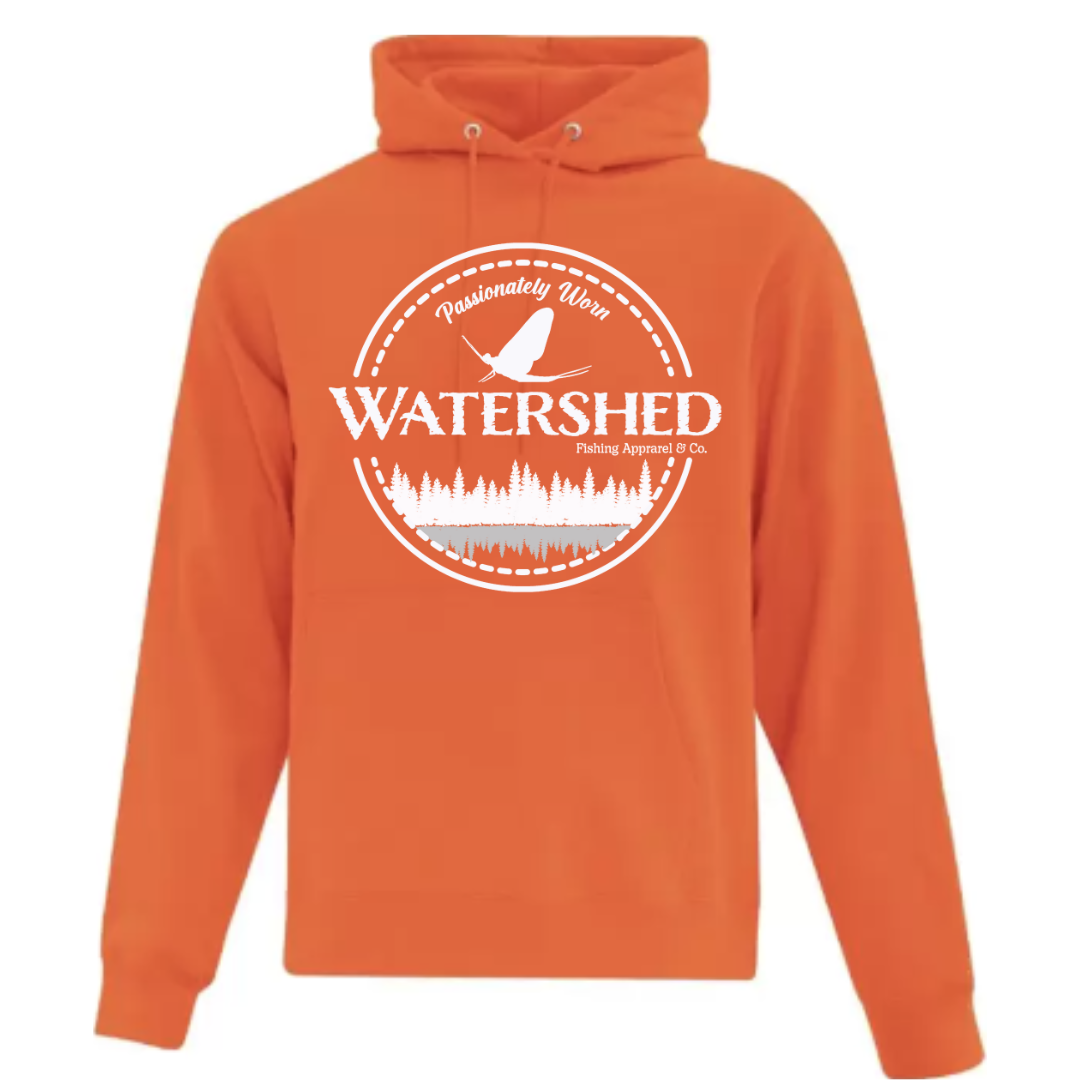 Watershed Fishing Apparel & Co. Classic Logo (White) Unisex Fleece Pullover Hoodie