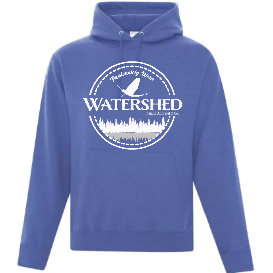 Watershed Fishing Apparel & Co. Classic Logo (White) Unisex Fleece Pullover Hoodie