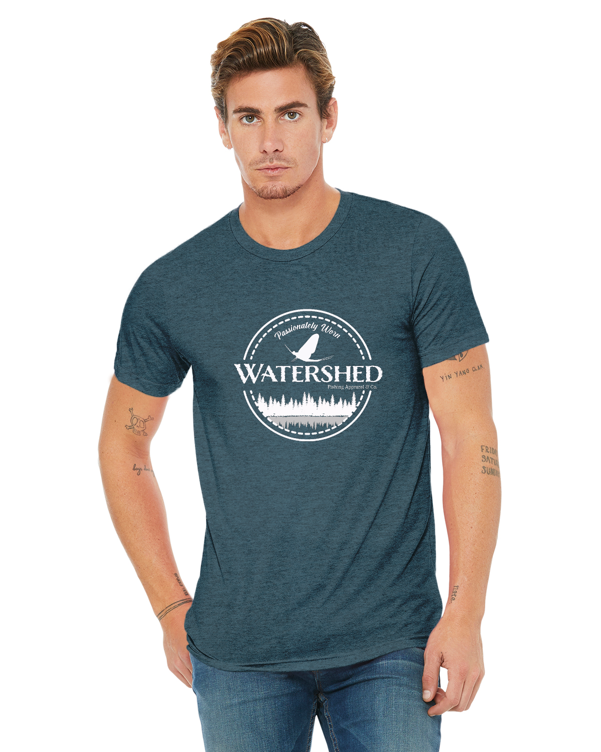 Watershed Fishing Apparel & Co. Classic Logo (White) Unisex Triblend T-Shirt