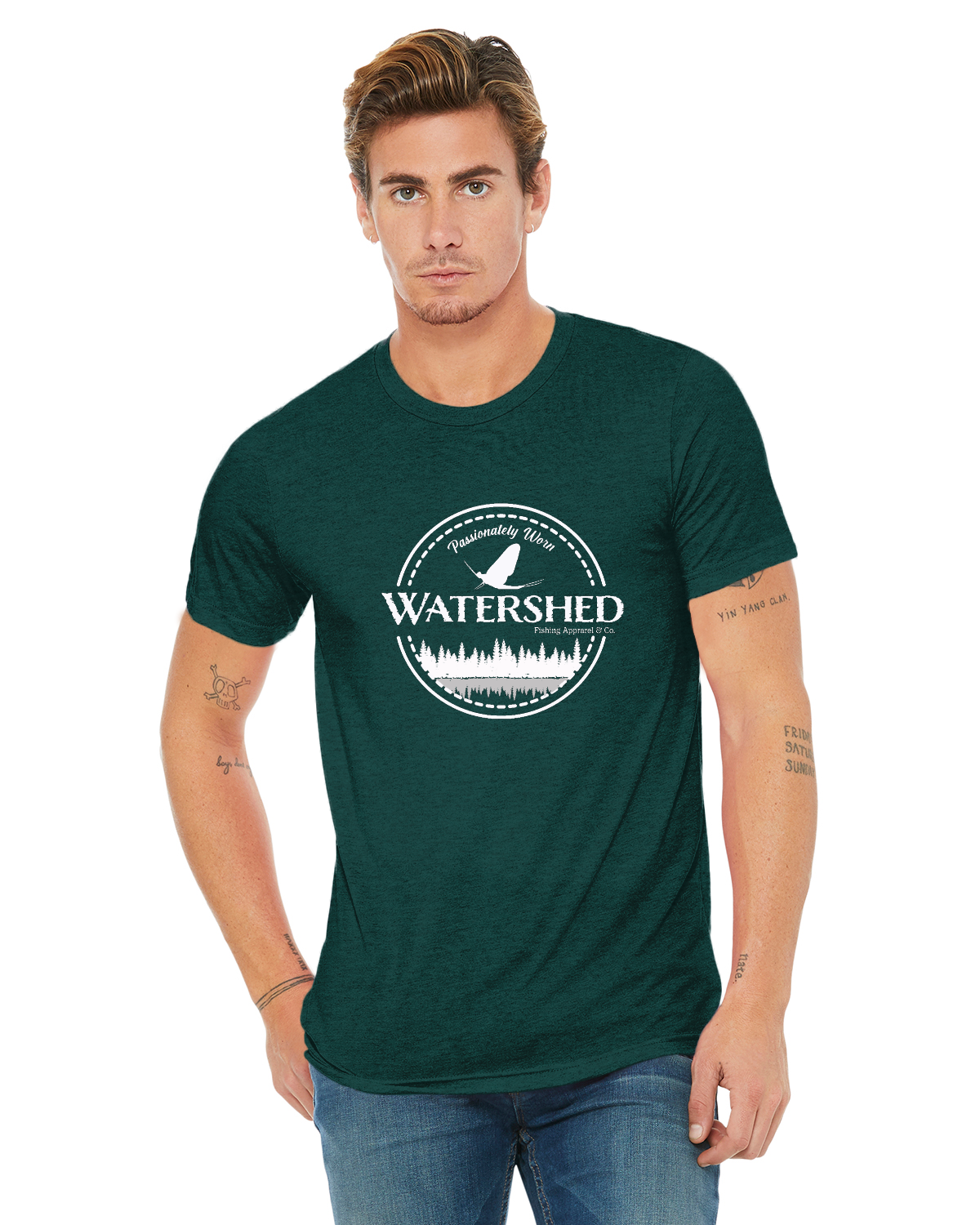 Watershed Fishing Apparel & Co. Classic Logo (White) Unisex Triblend T-Shirt