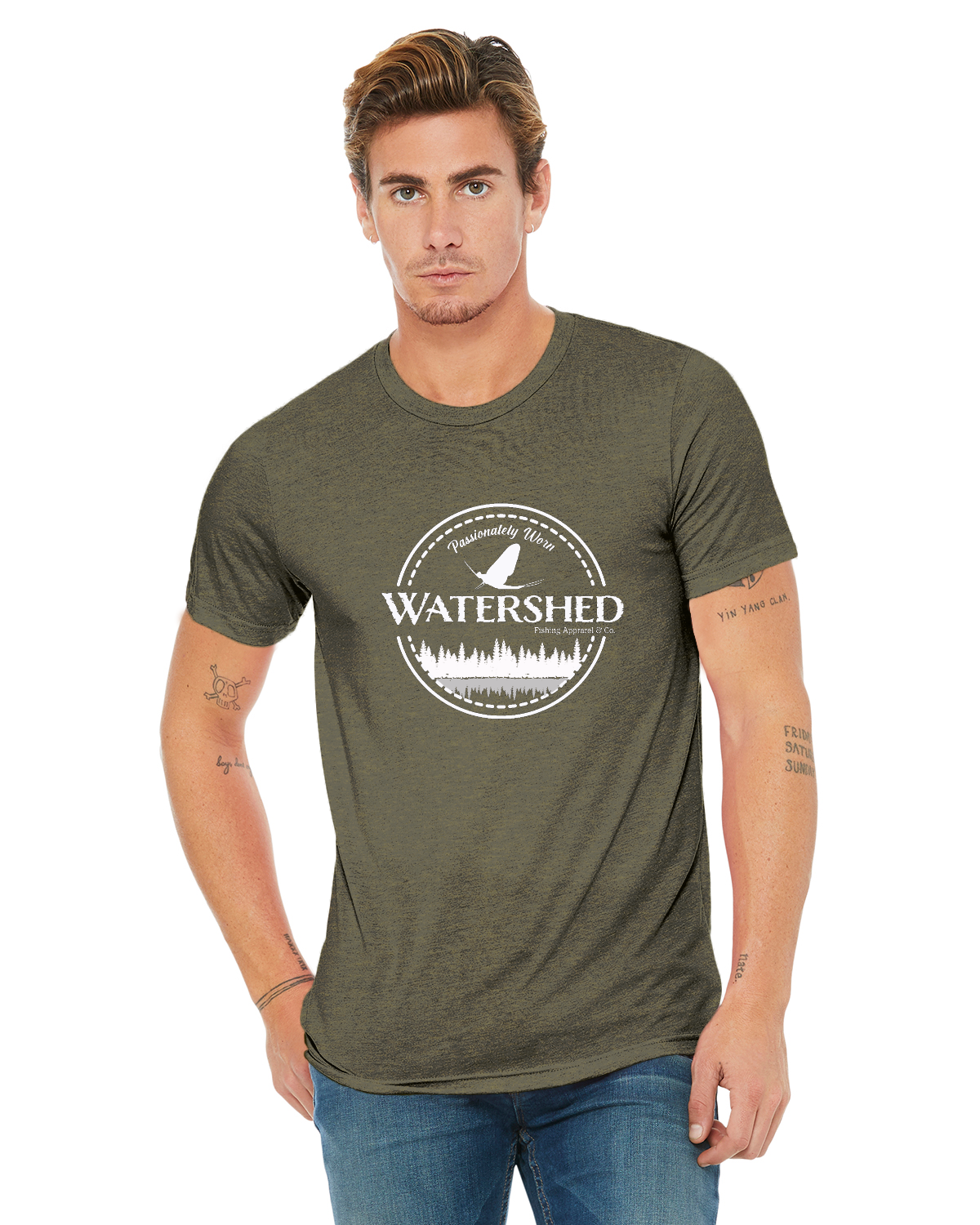 Watershed Fishing Apparel & Co. Classic Logo (White) Unisex Triblend T-Shirt