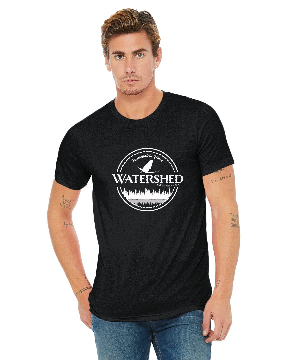 Watershed Fishing Apparel & Co. Classic Logo (White) Unisex Triblend T-Shirt