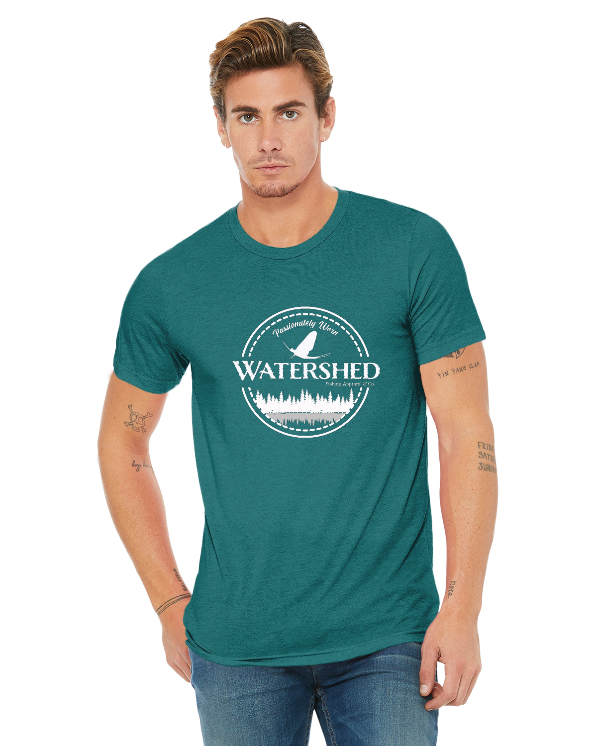 Watershed Fishing Apparel & Co. Classic Logo (White) Unisex Triblend T-Shirt