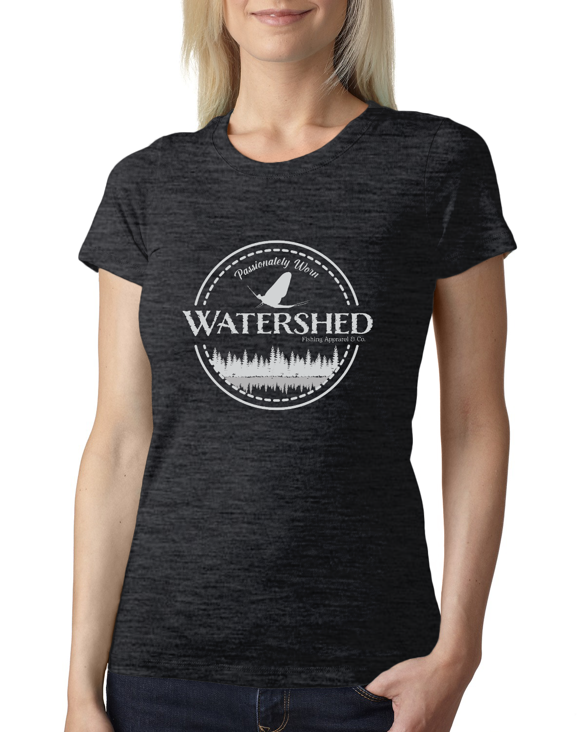 Watershed Fishing Apparel & Co. Classic Logo (Grey) Ladies' Triblend Crew