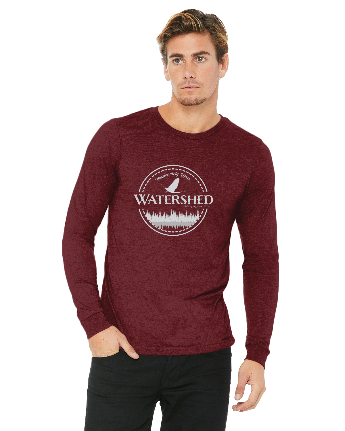 Watershed Fishing Apparel & Co. Classic Logo (Light Grey) Unisex Jersey Long-Sleeve T-Shirt