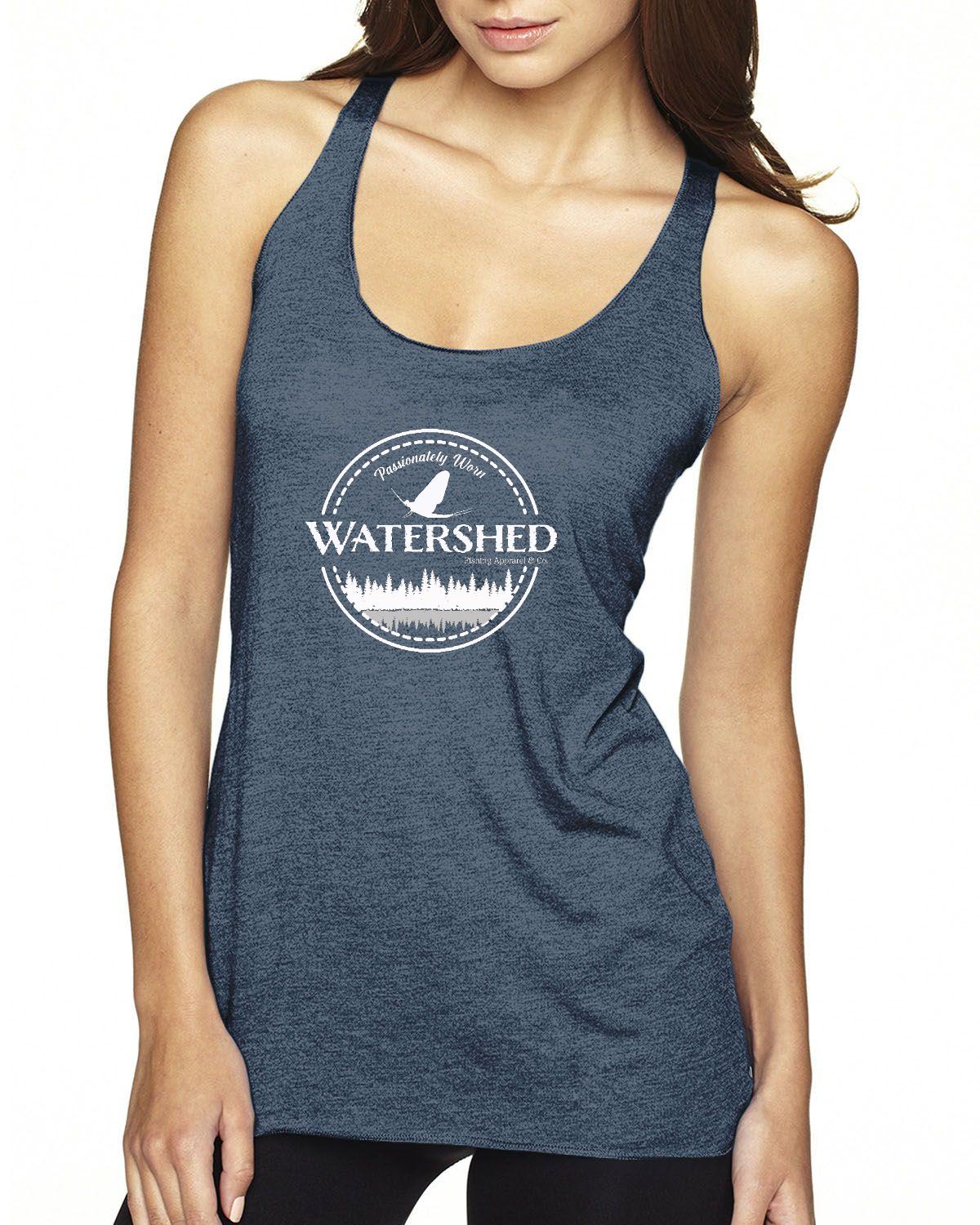 Watershed Fishing Apparel & Co. Classic Logo (White)  Ladies' Triblend Racerback Tank Top