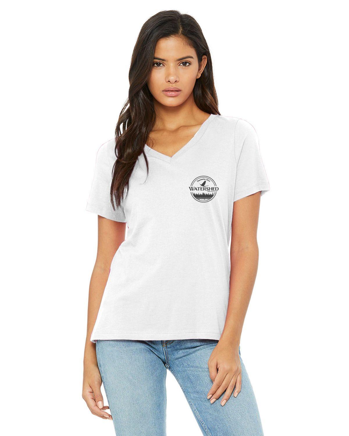 Watershed Fishing Apparel & Co. Classic Logo (Dark Grey) Ladies' Relaxed Jersey V-Neck T-Shirt